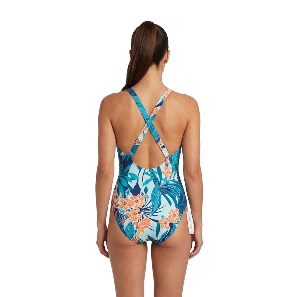 Jantzen blue hibiscus temple peach Adjustable Straps swimsuit 12 - Picture 2 of 5